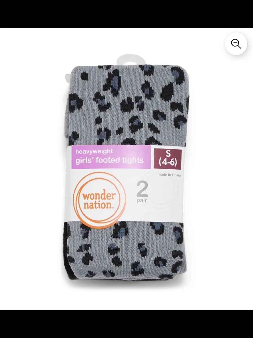 🌻 🐆 NWT Girls Footed Tights 2-Pack Grey Cheetah Print & Black Size M (7-10)